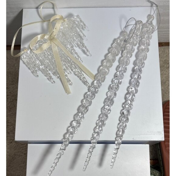 Clear Acrylic Icicle Christmas Ornaments With Ribbon Lg Icicles 9" - Picture 1 of 7